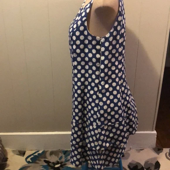 Island Company Linen Mermaid Dress Asymmetrical Hem Polka Dots Sz Large